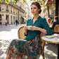 Elegant Faux Two-Piece Leaf Print Dress