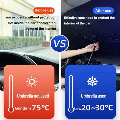 Car Windshield Sun Shade Umbrella - Foldable Car Umbrella Sunshade Cover UV Block Car Front Window (Heat Insulation Protection) for Auto Windshield Covers Most Cars
