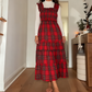 Women’s Chic Plaid Ruffled Spaghetti Strap Dress