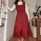 Women’s Chic Plaid Ruffled Spaghetti Strap Dress