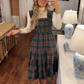 Women’s Chic Plaid Ruffled Spaghetti Strap Dress
