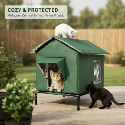 ⏳Time-Limited Special⏰All-Weather Elevated Outdoor Cat House – Waterproof, Thermal Lining, Foldable 🌧️