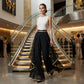 Elegant Flowy Wide-Leg Pants with Gold Trim