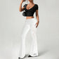 Women's Ruched Lace Panel Flare Pants