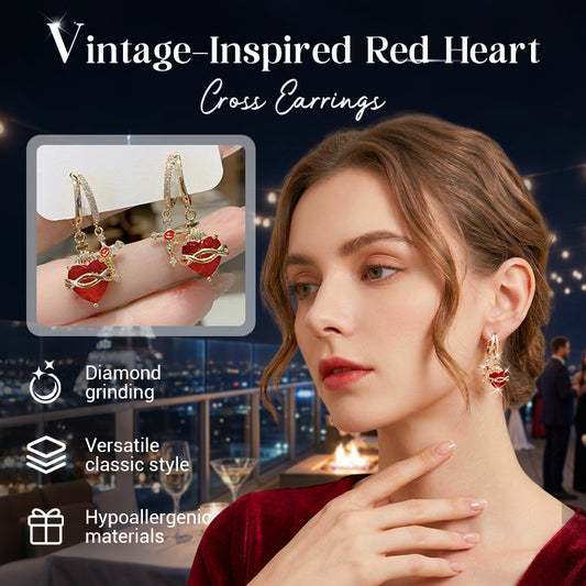 💍 LIMITED-TIME 50% OFF! ✨ Red Heart & Cross Earrings – Vintage-Inspired, Dainty, Symbolic ✝️