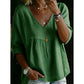 ⏳Time-Limited Special⏰Women’s Lace-Trim V-Neck Top – Bohemian Charm, Empire Waist, 3/4 Sleeves 🌼
