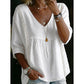 ⏳Time-Limited Special⏰Women’s Lace-Trim V-Neck Top – Bohemian Charm, Empire Waist, 3/4 Sleeves 🌼