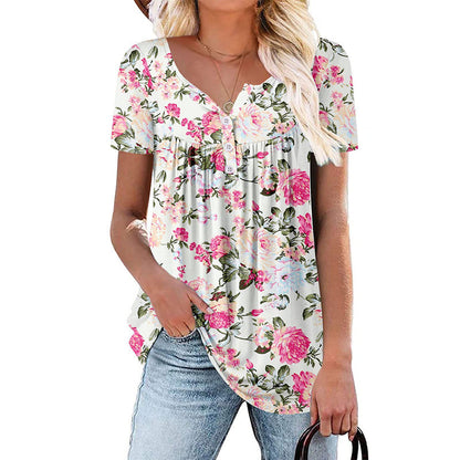 🌸Women’s Flowy Floral Button-Up Tee – Casual, Breezy, Versatile