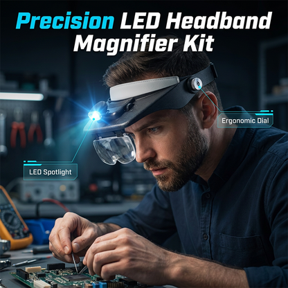 🔬 LIMITED-TIME 50% OFF! 💥 LED Headband Magnifier with 4 Lenses – Hands-Free, Precision Zoom, Built-In Light ✨