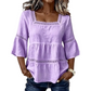 🌸 LIMITED-TIME 50% OFF! 💥 Elegant Square Neck Summer Blouse – Boho Lace, Bell Sleeves, Tiered Flow ✨