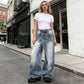 Women's Asymmetrical Waist Wide-Leg Denim Jeans