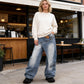Women's Asymmetrical Waist Wide-Leg Denim Jeans