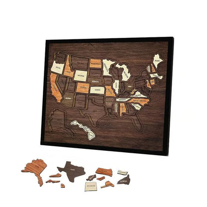 Wooden USA Travel Map Puzzle, A Stylish Way to Track Your Journey & Memories, Journey Tracker Maps Pin Board for Traveling, Removable USA Maps Puzzles for Traveling, Couple Family Art Home