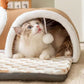 🐱🕳️ LIMITED TIME 50% OFF! 🔮 3-in-1 Plush Cat Tunnel & Bed – Three Fun Entrances, Interactive Pom-Pom Toys & Cozy Checkered Mat ✨