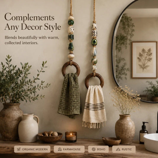 Decorative Beaded Towel Hanger with Wooden Ring