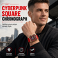 Men's Square Quartz Watch with Silicone Strap Hollow Dial and Calendar Business Casual Wristwatch