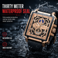 Men's Square Quartz Watch with Silicone Strap Hollow Dial and Calendar Business Casual Wristwatch