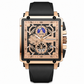 Men's Square Quartz Watch with Silicone Strap Hollow Dial and Calendar Business Casual Wristwatch