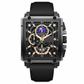 Men's Square Quartz Watch with Silicone Strap Hollow Dial and Calendar Business Casual Wristwatch