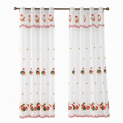 ⏳Limited-time 50% off💥Christmas Embroidered Sheer Window Curtain Panel with Snowflake and Bell Patterns